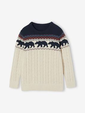 Cable Knit Jacquard Jumper for Boys - vertbaudet enfant Boys-Cardigans, Jumpers & Sweatshirts-Cable Knit Jacquard Jumper for Boys