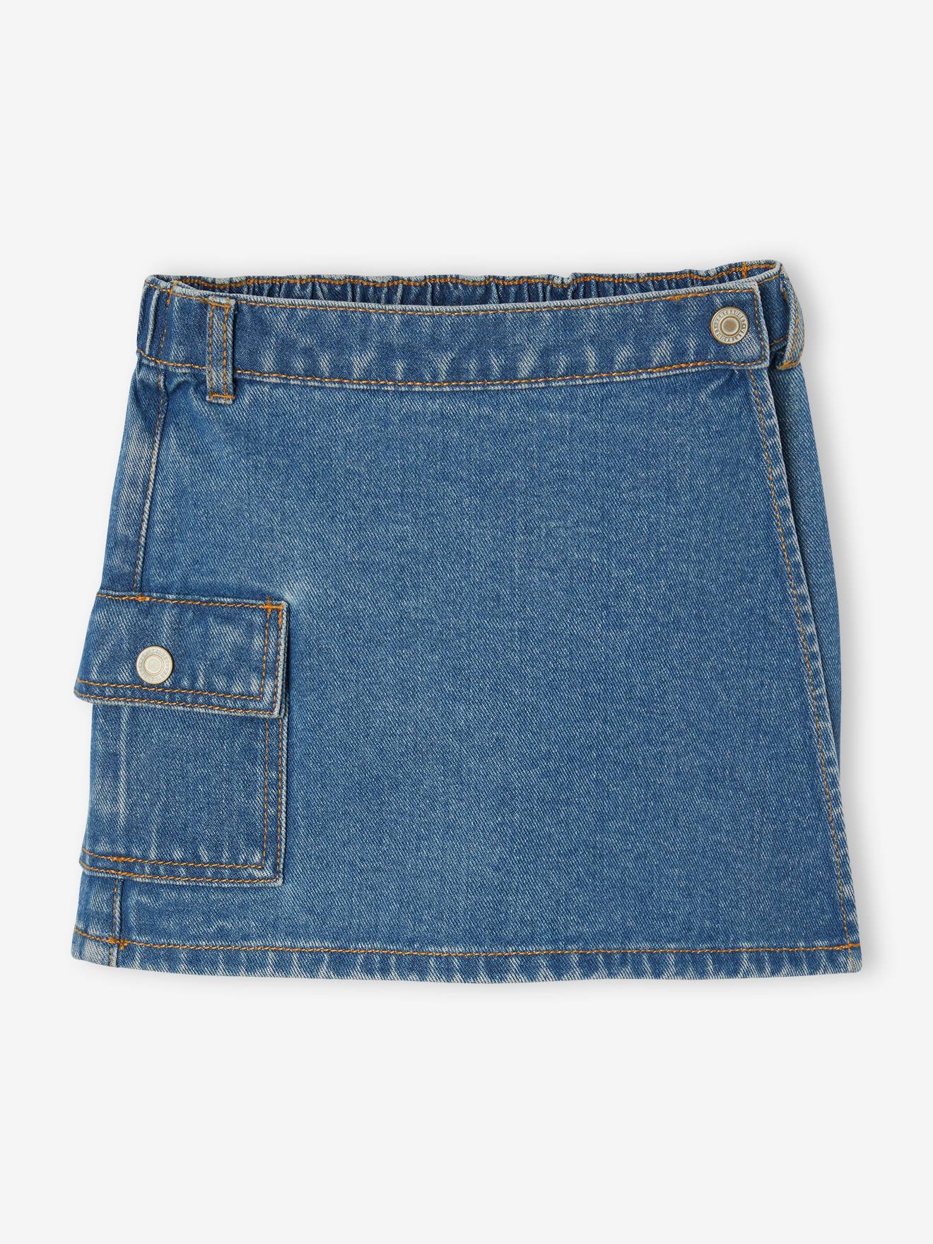 Denim Skort with Cargo Pocket, for Girls - medium blue, Girls