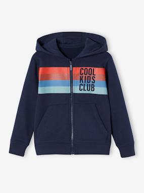 Hooded Jacket with Zip, Striped Motif, for Boys - vertbaudet enfant Boys-Cardigans, Jumpers & Sweatshirts-Hooded Jacket with Zip, Striped Motif, for Boys