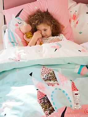 Girls' Duvet Cover + Pillowcase, Magic Unicorns Theme - vertbaudet enfant -Girls' Duvet Cover + Pillowcase, Magic Unicorns Theme