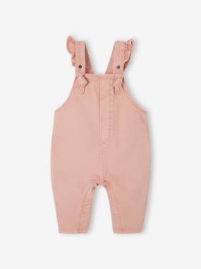 Twill Dungarees with Ruffles, for Babies - vertbaudet enfant Twill Dungarees with Ruffles, for Babies - vertbaudet enfant