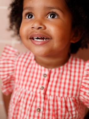 Short Sleeve Gingham Blouse with Frill in Seersucker for Babies - vertbaudet enfant Short Sleeve Gingham Blouse with Frill in Seersucker for Babies - vertbaudet enfant