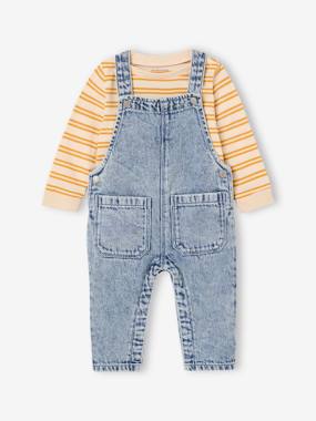 Striped T-shirt and denim dungarees set for babies - vertbaudet enfant Striped T-shirt and denim dungarees set for babies - vertbaudet enfant