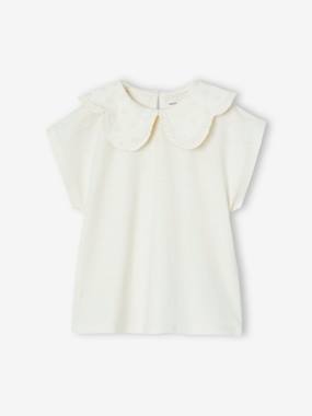 T-shirt fille col brodé fantaisie - vertbaudet enfant