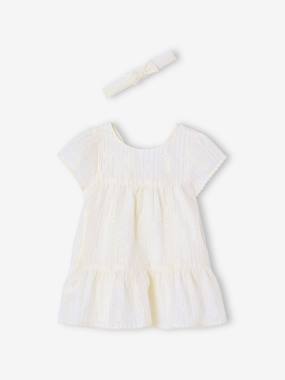 Striped Dress with Shimmery Thread + Matching Headband, Occasion Wear Outfit for Babies - vertbaudet enfant Striped Dress with Shimmery Thread + Matching Headband, Occasion Wear Outfit for Babies - vertbaudet enfant