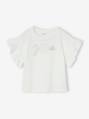 Occasion Wear T-Shirt with Flower in Relief & Glittery Lettering for Girls - vertbaudet enfant Girls-Occasion Wear T-Shirt with Flower in Relief & Glittery Lettering for Girls