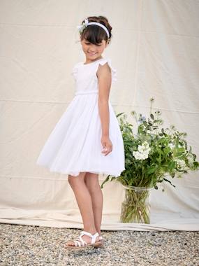 Robe cérémonie bi-matière en broderie anglaise et tulle fille - vertbaudet enfant Fille-Robe cérémonie bi-matière en broderie anglaise et tulle fille
