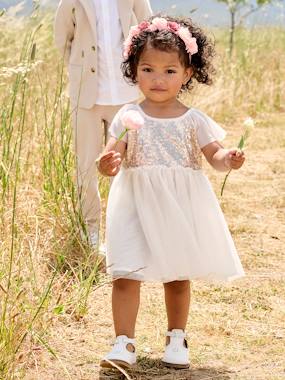 Short Sleeve Dress with Button-Up & Sequins at the Back - vertbaudet enfant Short Sleeve Dress with Button-Up & Sequins at the Back - vertbaudet enfant