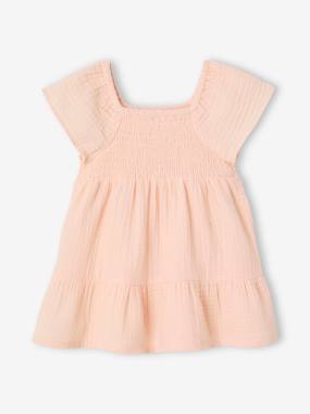 Smocked Dress in Cotton Gauze for Babies - vertbaudet enfant Smocked Dress in Cotton Gauze for Babies - vertbaudet enfant