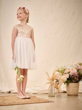 Sequinned Occasion Wear Dress with Glittery Tulle, for Girls - vertbaudet enfant -Sequinned Occasion Wear Dress with Glittery Tulle, for Girls