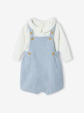 Baby bodysuit and striped dungarees set - vertbaudet enfant -Baby bodysuit and striped dungarees set