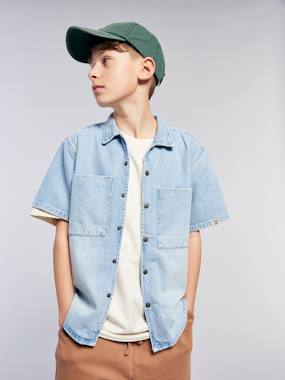 Light denim short-sleeved shirt for boys - vertbaudet enfant Boys-Light denim short-sleeved shirt for boys