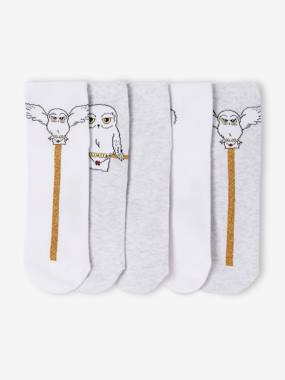 Pack of 5 Pairs Socks, Harry Potter® Glitter Hedwig - vertbaudet enfant Girls-Pack of 5 Pairs Socks, Harry Potter® Glitter Hedwig