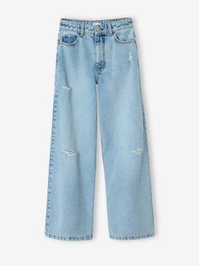 Distressed Wide-Leg Jeans for Girls, JONEN - vertbaudet enfant -Distressed Wide-Leg Jeans for Girls, JONEN