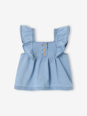 Lightweight Denim Blouse With Frilled Short Sleeves for Babies - vertbaudet enfant Lightweight Denim Blouse With Frilled Short Sleeves for Babies - vertbaudet enfant