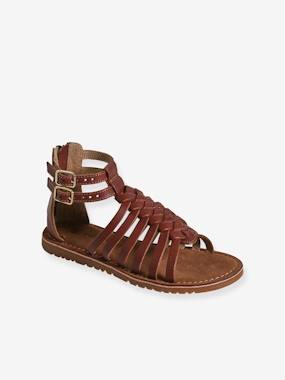 Pair of Leather-Look Gladiator Sandals for Children, Designed for Autonomy - vertbaudet enfant Shoes-Pair of Leather-Look Gladiator Sandals for Children, Designed for Autonomy