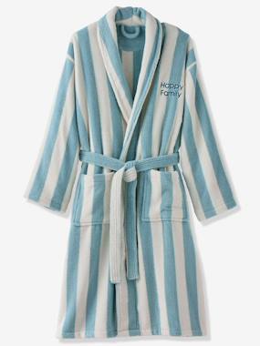 Striped Bath Robe for Adults, TRANSAT, Family Capsule Collection, with Recycled Cotton - vertbaudet enfant Boys-Striped Bath Robe for Adults, TRANSAT, Family Capsule Collection, with Recycled Cotton