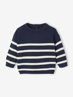 Striped knitted baby jumper - vertbaudet enfant Boys-Striped knitted baby jumper