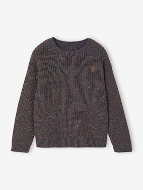 Rib Knit Jumper with Iridescent Patch, for Girls - vertbaudet enfant Girls-Rib Knit Jumper with Iridescent Patch, for Girls