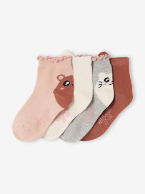 Pack of 4 girls' ankle socks with animal pattern - vertbaudet enfant -Pack of 4 girls' ankle socks with animal pattern