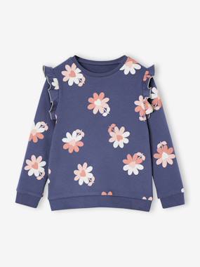 Sweatshirt with Ruffles & Message for Girls - vertbaudet enfant -Sweatshirt with Ruffles & Message for Girls