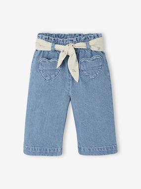 Wide Leg Jeans with Tie Belt, for Babies - vertbaudet enfant Baby-Trousers & Jeans-Wide Leg Jeans with Tie Belt, for Babies