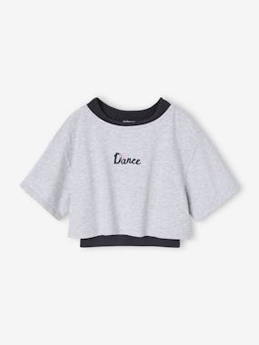 2-in-1 cropped sports T-shirt with girls bras - vertbaudet enfant Girls-2-in-1 cropped sports T-shirt with girls bras