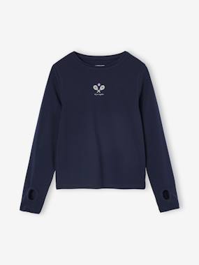 Long-Sleeved Tennis Motif Sports T-Shirt for Girls - vertbaudet enfant Girls-Long-Sleeved Tennis Motif Sports T-Shirt for Girls