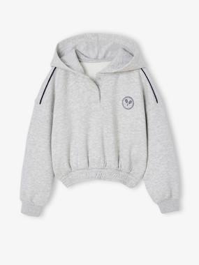 Cropped Sports Sweatshirt with Hood, for Girls - vertbaudet enfant -Cropped Sports Sweatshirt with Hood, for Girls