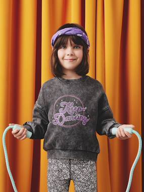 Sportswear Sweatshirt with Glittery Detail, for Girls - vertbaudet enfant Girls-Sportswear Sweatshirt with Glittery Detail, for Girls