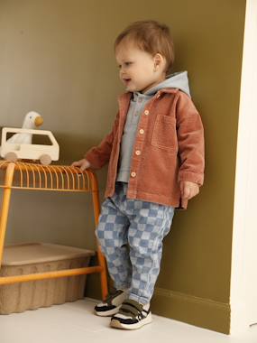 Baby jeans with a checks print - vertbaudet enfant Baby-Trousers & Jeans-Baby jeans with a checks print