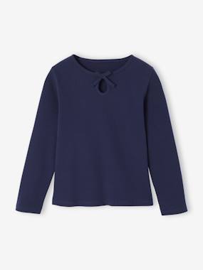 Long-Sleeved Ribbed Knit T-Shirt for Girls - vertbaudet enfant Girls-Long-Sleeved Ribbed Knit T-Shirt for Girls