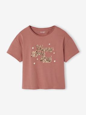 Short-Sleeved T-Shirt with Reversible Sequin Motif, for Girls - vertbaudet enfant -Short-Sleeved T-Shirt with Reversible Sequin Motif, for Girls