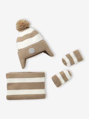 Striped Peruvian beanie, snood and mittens set for babies - vertbaudet enfant -Striped Peruvian beanie, snood and mittens set for babies
