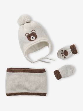 Chullo Jacquard Bear Hat, Snood & Mittens Set - vertbaudet enfant Chullo Jacquard Bear Hat, Snood & Mittens Set - vertbaudet enfant