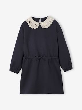 Fleece Dress with Macramé Collar for Girls - vertbaudet enfant Girls-Fleece Dress with Macramé Collar for Girls
