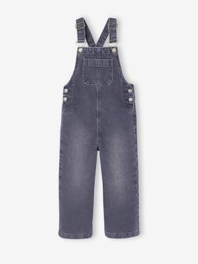 Wide-Leg Denim Dungarees for Girls - vertbaudet enfant -Wide-Leg Denim Dungarees for Girls