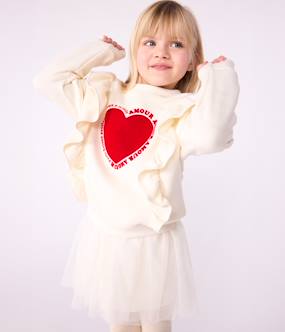 Printed Cotton Sweatshirt with Frills for Girls, PETIT BATEAU - vertbaudet enfant -Printed Cotton Sweatshirt with Frills for Girls, PETIT BATEAU