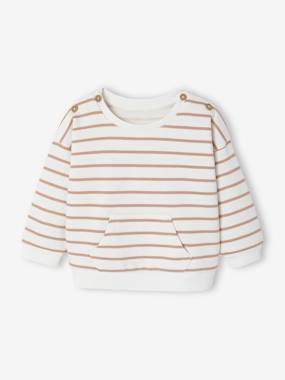 Striped Fleece Sweatshirt with Shoulder Fastening for Newborns - vertbaudet enfant Striped Fleece Sweatshirt with Shoulder Fastening for Newborns - vertbaudet enfant
