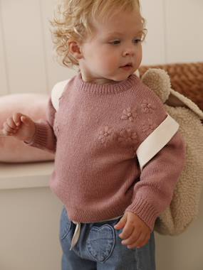 Knitted jumper for babies with embroidered flowers - vertbaudet enfant Knitted jumper for babies with embroidered flowers - vertbaudet enfant