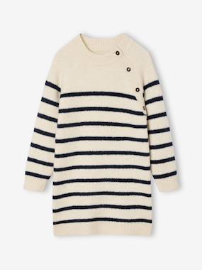 Knitted Striped Dress for Girls - vertbaudet enfant Girls-Knitted Striped Dress for Girls