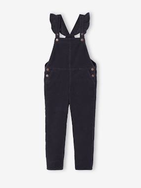 Corduroy Dungarees with Ruffles on Straps for Girls - vertbaudet enfant -Corduroy Dungarees with Ruffles on Straps for Girls