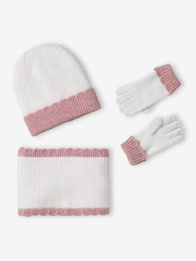 Girl's set: beanie + snood + mittens/gloves - vertbaudet enfant Girls-Girl's set: beanie + snood + mittens/gloves