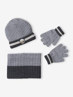 Boys' beanie + snood + gloves "Mountains" set - vertbaudet enfant -Boys' beanie + snood + gloves "Mountains" set