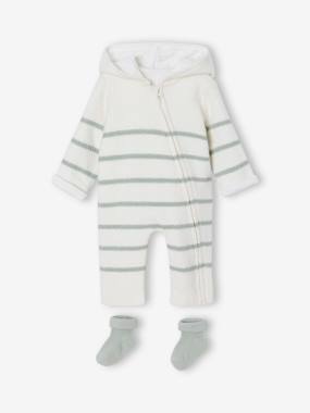 Knitted Jumpsuit + Socks Set for Newborns - vertbaudet enfant Knitted Jumpsuit + Socks Set for Newborns - vertbaudet enfant