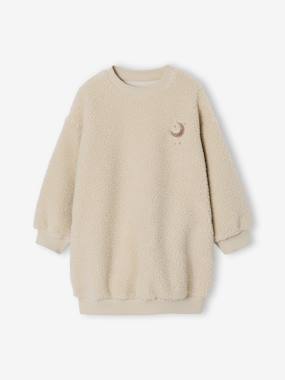 Girl's sherpa dress with embroidered detail - vertbaudet enfant Girls-Girl's sherpa dress with embroidered detail