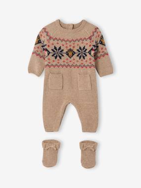Newborn 2-piece Christmas knitted set: jumpsuit + socks - vertbaudet enfant -Newborn 2-piece Christmas knitted set: jumpsuit + socks
