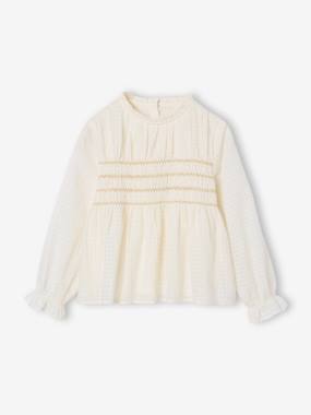 Christmas Blouse with Embroidered Smocking for Girls - vertbaudet enfant -Christmas Blouse with Embroidered Smocking for Girls