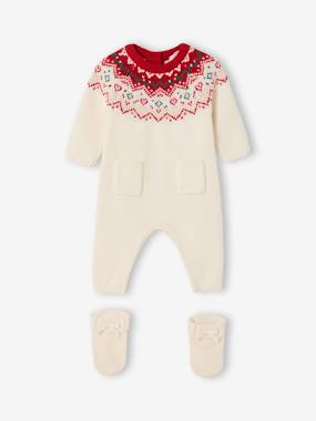 Knitted 2-Piece Christmas Set: Jumpsuit + Socks - vertbaudet enfant Knitted 2-Piece Christmas Set: Jumpsuit + Socks - vertbaudet enfant