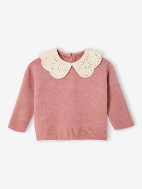 Knitted jumper for babies with crochet collar - vertbaudet enfant Knitted jumper for babies with crochet collar - vertbaudet enfant